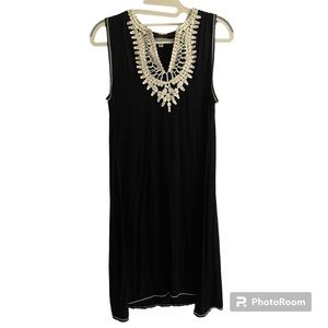 Max Studio Black XS Dress with Cream Embroidered Neckline